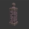 Scenic Landscape Featuring Stone Pillar With Stacked Bricks And Spherical Top 3d model