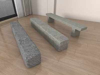 Long Gray Stone Landscape Seats With Rectangular Design In Indoor Space 3d model
