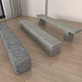 Long Gray Stone Landscape Seats With Rectangular Design In Indoor Space 3d model