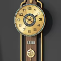 Golden Decorative Wall Clock With Numerals Wooden Pendulum And Date 3d model