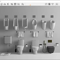 Modern Toilet Display With Various Styles And Bathroom Accessories Bidet Towel Racks Trash Bin