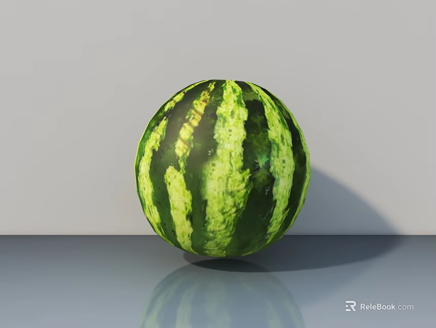 Fresh Green Striped Watermelon Vegetable on Smooth Gray Background with Reflection 3d model 