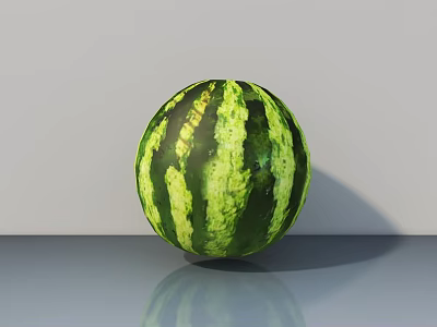 Fresh Green Striped Watermelon Vegetable on Smooth Gray Background with Reflection 3d model