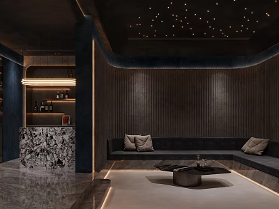 Modern Home Theater Room with Starry Ceiling and Luxe Sofas 3d model