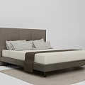 Modern Double Bed With Upholstered Headboard Two Pillows Brown Throw Blanket On Light Colored Rug 3d model