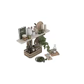 Elegant Modern Kitchen Utensils With Marble Island Bowls Olive Oil Bottles And Green Plants