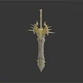 Fantasy Sword Design With Intricate Golden Hilt And Metallic Blade Details