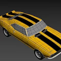 Yellow Classic Sports Car With Black Stripes And Two Door Design