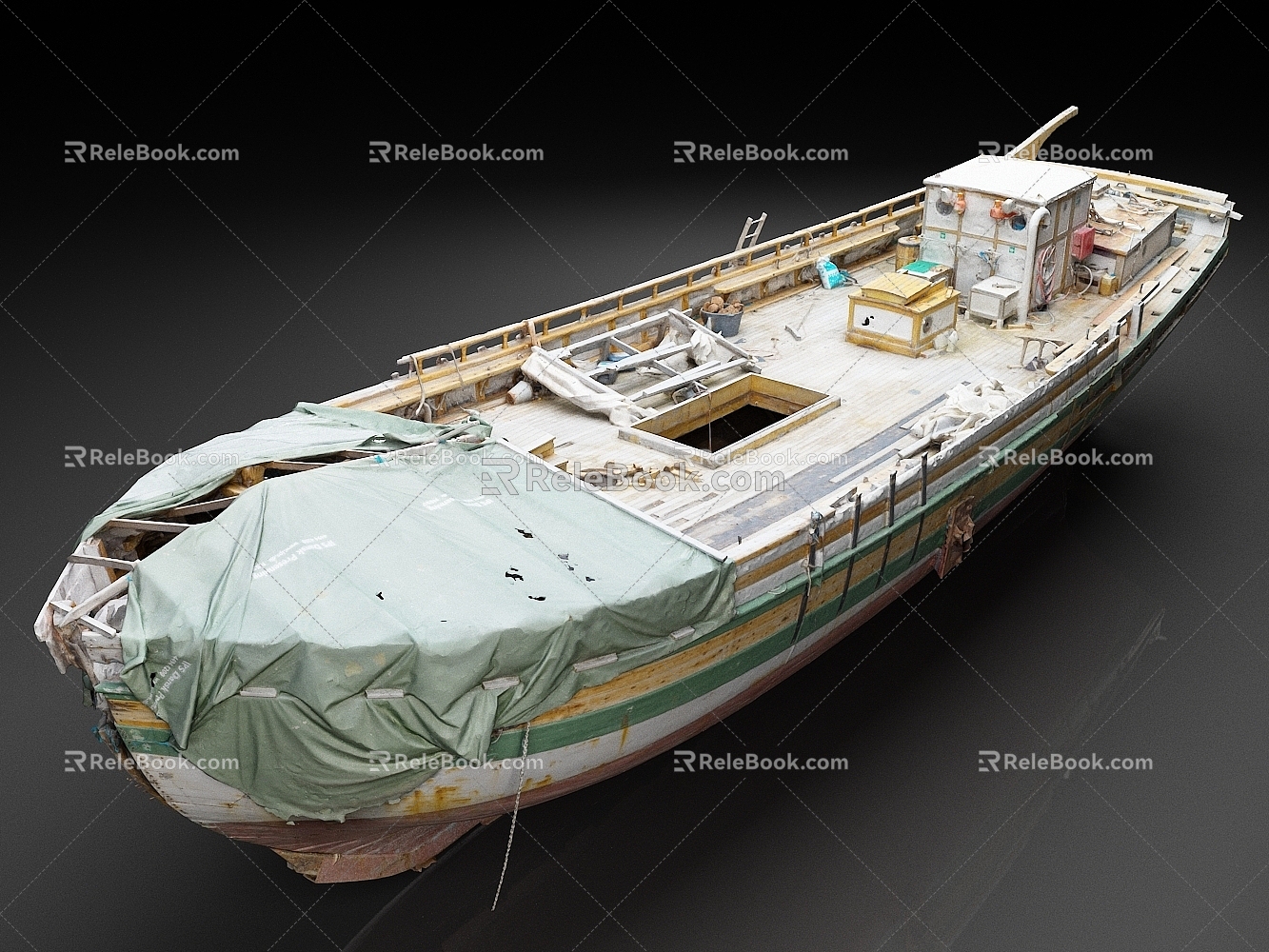 Small boat wooden boat cargo ship ship 3d model