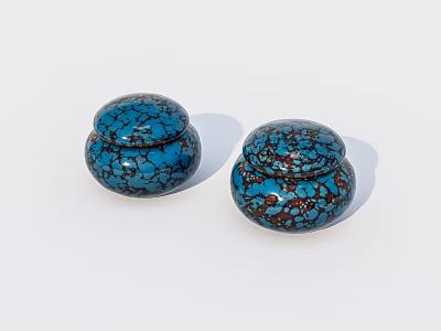 Two Blue Green Ceramic Jars With Crackle Texture And Lids On White Background 3d model