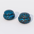 Two Blue Green Ceramic Jars With Crackle Texture And Lids On White Background