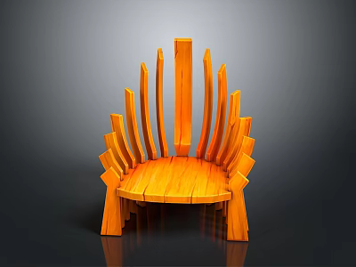 Unique Orange Wooden Chair With Vertical Slats And Curved Seat Design 3d model