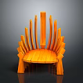 Unique Orange Wooden Chair With Vertical Slats And Curved Seat Design