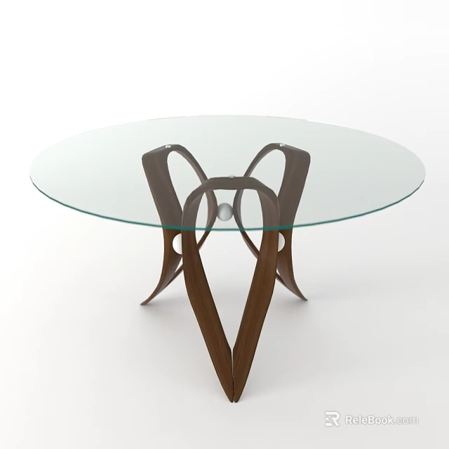 Modern Round Coffee Table With Glass Top And Wooden Base Design 3d model 