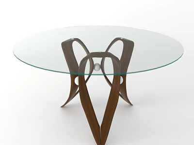 Modern Round Coffee Table With Glass Top And Wooden Base Design 3d model