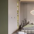 Cozy Children's Room Interior With Green Walls Cloud Lights Gray Bed Desk White Stuffed Toys