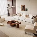Modern Sofa Coffee Table Combination Lazy Sofa Leisure Chair Side Table Green Plant Hanging Picture Floor Lamp 3d model