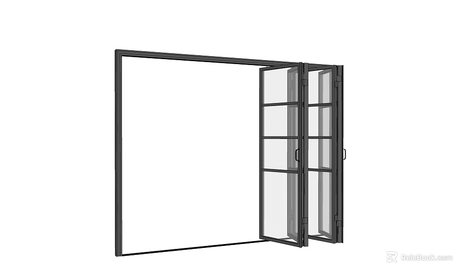 Black Frame Folding Door With Glass Panels For Modern Interior Design 3d model 