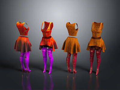 Fashion Dresses With Different Designs And Colorful Stockings And High Heels 3d model