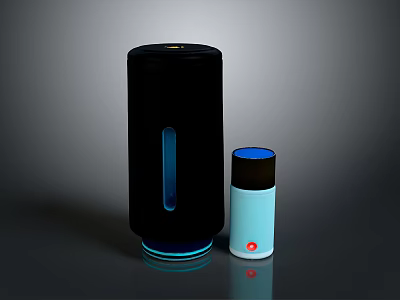 Modern Black And Light Blue Cylindrical Electronic Devices With Illuminated Features 3d model