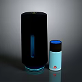 Modern Black And Light Blue Cylindrical Electronic Devices With Illuminated Features