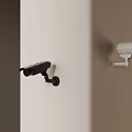 Black And White Security Cameras Mounted On Wall For Surveillance Setup 3d model