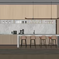 Modern Break Room Interior With Wooden Cabinets Bar Counter Seating And Coffee Machine