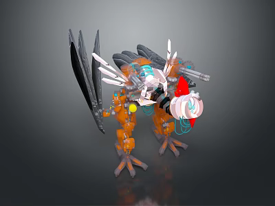 Mechanical Animal Character With Orange Black Wings And Blue Mechanical Legs 3d model