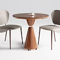 Modern Round Wooden Table With Conical Base And Light Gray Chairs Set 3d model