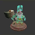 Man in Armor Holding Large Hammer on Patterned Base 3d model