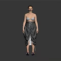 Woman Wearing Green Gray Top Black Pants Drawstring Split Design High Heels Gray Background
