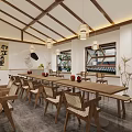 Traditional Chinese Tea House Interior With Wooden Beams Red Lanterns Tea Sets And Staircase
