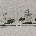Modern Tree Planters With Various Green Plants Shrubs And Small Trees 3d model