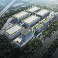 Modern Industrial Factory Complex With Multiple Buildings Green Roofs And Trees