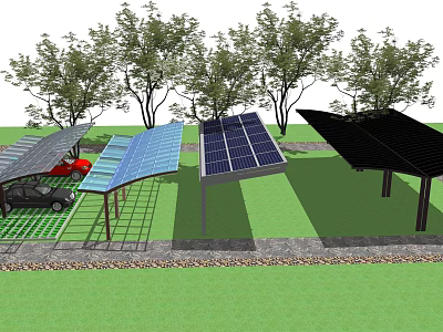 Outdoor Shade Canopies With Solar Panels For Garden And Car Parking 3d model