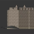 Medieval Castle Architecture With Stone Brick Walls Archway And Towers