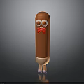 Cartoon Sausage Character Featuring Big Eyes Red Bow Tie Light Legs And Purple Shoes