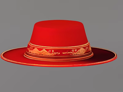 Traditional Red Hat With Golden Decorations Mountain Patterns And Ethnic Scripts 3d model Traditional Red Hat With Golden Decorations Mountain Patterns And Ethnic Scripts 3d model