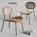 Modern Dining Chairs With Rattan Backrest Brown Seat And Black Metal Legs