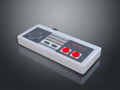 Retro Wired Computer Game Controller With Classic NES Design And Red White Buttons 3d model