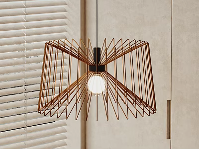 Modern Geometric Pendant Light With Brown Metal Frame And White Bulb For Minimalist Interior Design 3d model