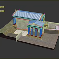 Classical Building Model Featuring Stone Structure Tiled Roof Columned Portico Steps And Paved Ground