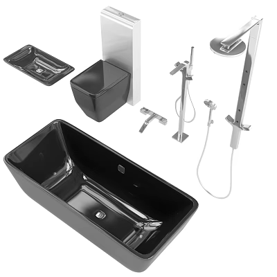 Modern Black Bathroom Set with Bathtub Washbasin Toilet And Shower System 3d model
