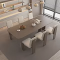 Modern Dining Table Set With White Chairs Pendant Lights Fruit Bowl And Window View 3d model