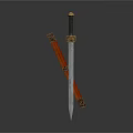 Traditional Decorative Carved Sword With Intricate Metal Blade And Wooden Scabbard