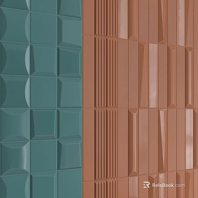 Teal And Brown Wall Panels With Geometric Squares And Vertical Stripes 3d model 