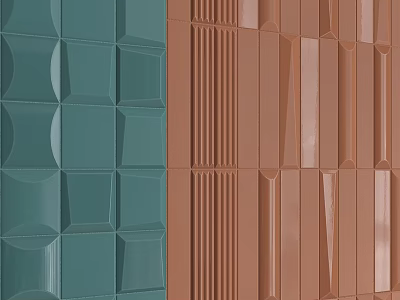 Teal And Brown Wall Panels With Geometric Squares And Vertical Stripes 3d model