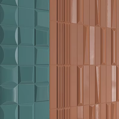 Teal And Brown Wall Panels With Geometric Squares And Vertical Stripes 3d model