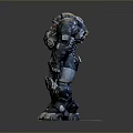 Detailed Sci Fi Mech Warrior Character In Heavy Armor With Helmet And Mechanical Joints
