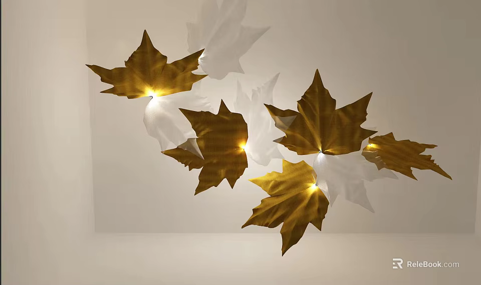 Golden and White Maple Leaf Shaped Decorative Lights for Home Interior Decoration with Warm Illumination 3d model 
